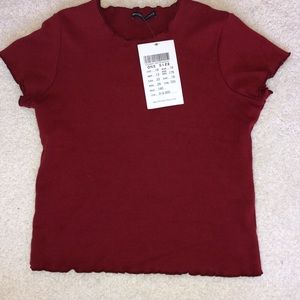 Brandy Melville fitted red tee with ruffled edge